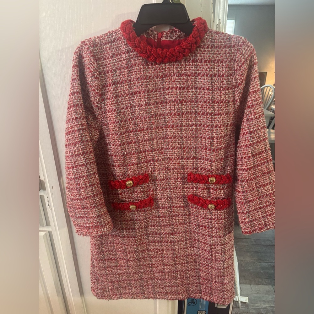 Chic Red Tweed Mini Dress